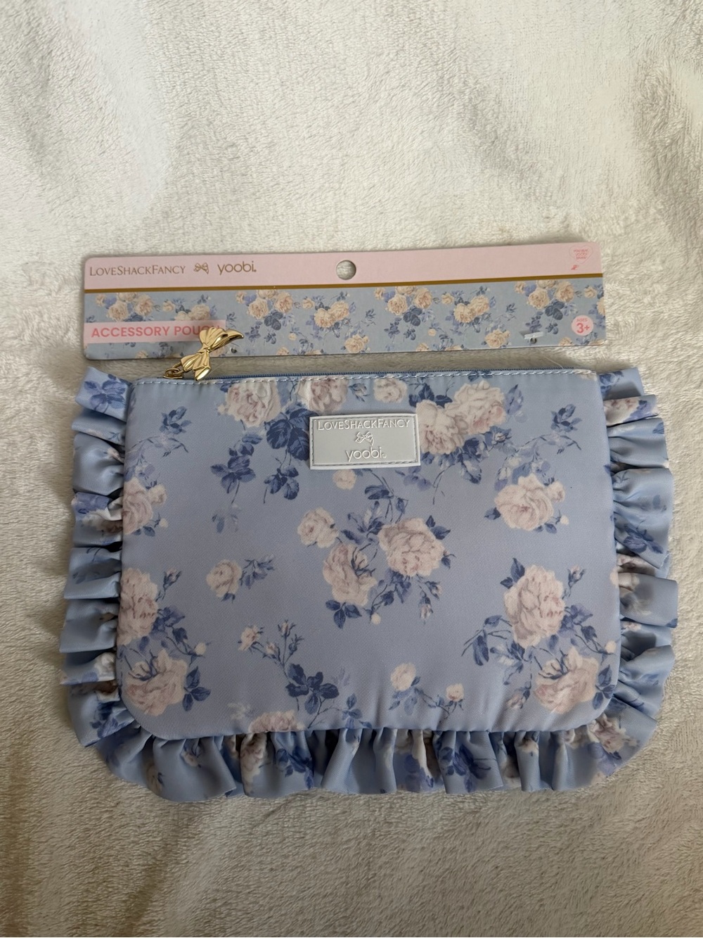 LoveShackFancy x Yoobi Target Floral Ruffle Accessory Pouch - Light Blue & Blush